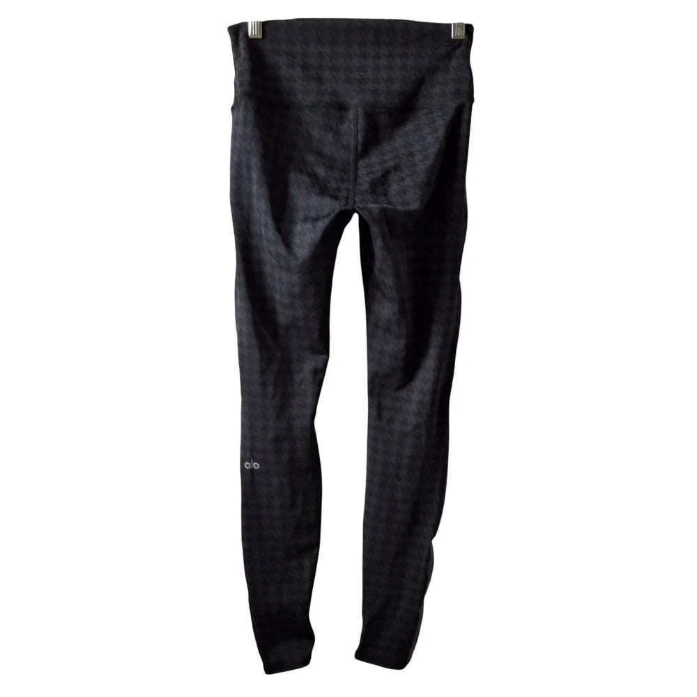 Alo M High Waist Houndstooth Leggings Grey Black Side Stripe Yoga Pants Gorpcore